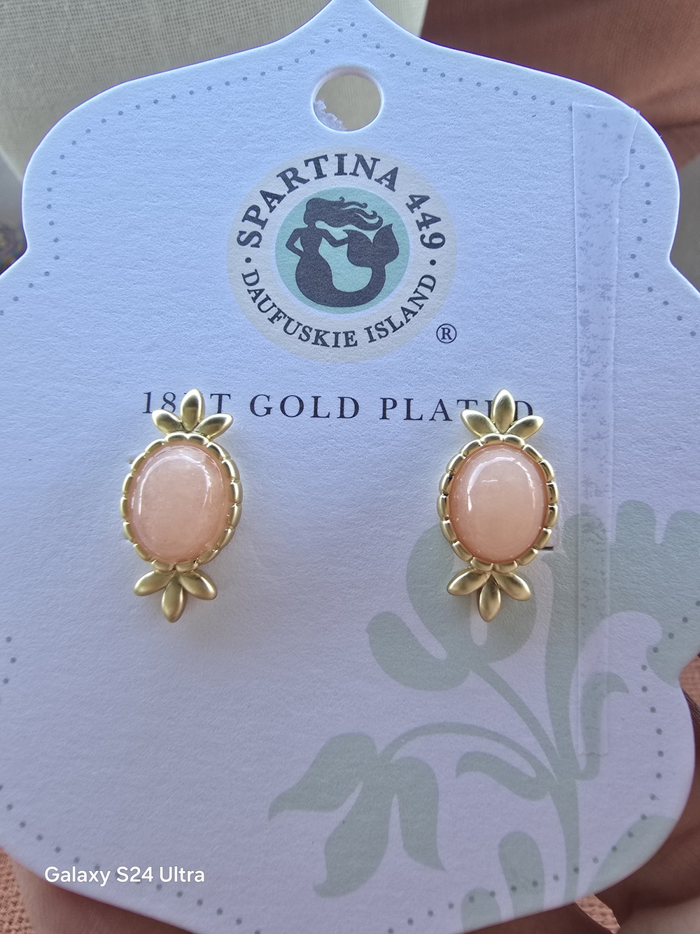 NWT Spartina 449 Nara Semi-Precious Jade 18K Gold-Plated Stud Earrings